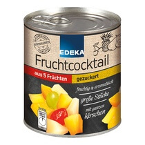 Fruchtcocktail aus 5 Früchten gezuckert 820g/500g Edeka