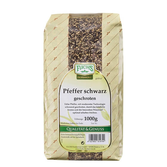 Pfeffer schwarz geschrotet 1kg Packung Fuchs