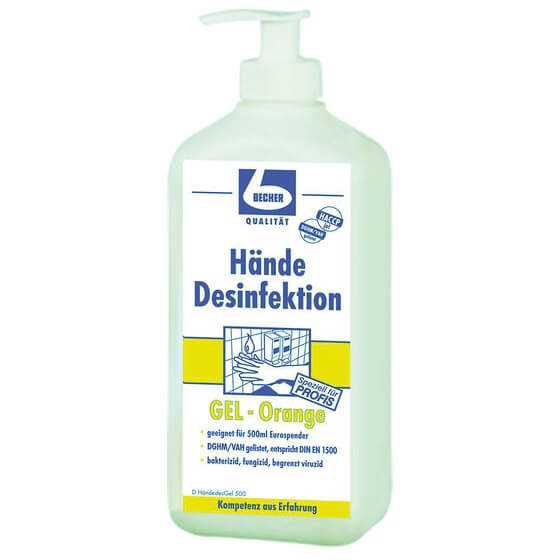 Hände-Desinfektion Gel Orange Pumpflasche 500ml Dr. Becher