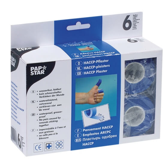 HACCP-Pflaster blau selbsthaftend 5mx5cm 6 Rollen PapStar