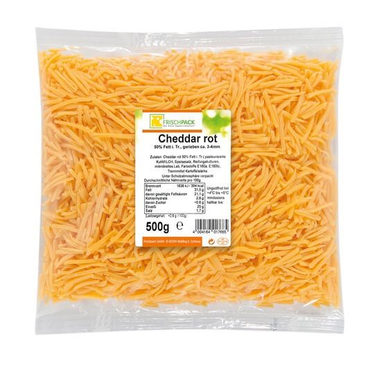 Geriebener Cheddar Rot 50% 500g Frischpack