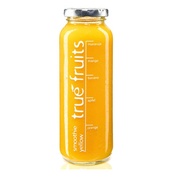 Smoothie frisch yellow Mango Maracuja 0,25l Glas True fruits