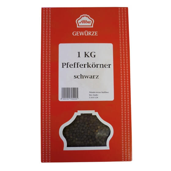 Pfefferkörner schwarz 1kg Packung Alba