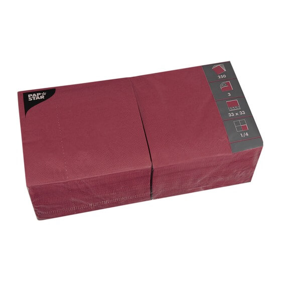 Servietten bordeaux 3-lagig 1/4-Falz 33x33cm 250St PapStar