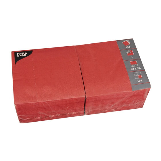 Servietten rot 3-lagig 1/4-Falz 33x33cm 250St PapStar