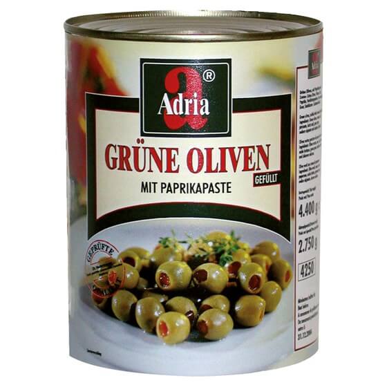 Oliven grün gefüllt mit Paprikapaste 4,4kg/2,75kg Adria